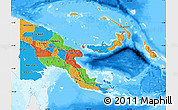 Political Map of Papua New Guinea, single color outside, bathymetry sea