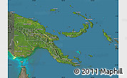 Satellite Map of Papua New Guinea, semi-desaturated, land only
