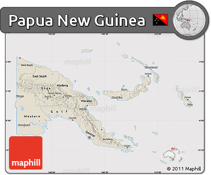 Shaded Relief Map of Papua New Guinea, cropped outside
