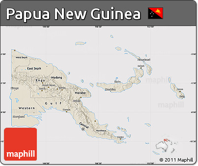 Shaded Relief Map of Papua New Guinea, cropped outside