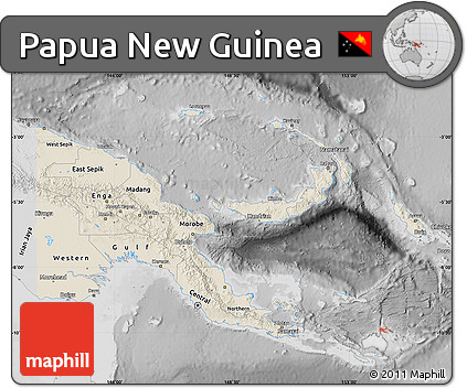 Shaded Relief Map of Papua New Guinea, desaturated