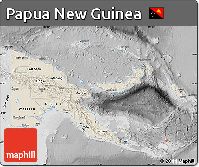 Shaded Relief Map of Papua New Guinea, desaturated