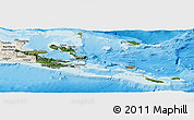 Satellite Panoramic Map of Milne Bay, shaded relief outside