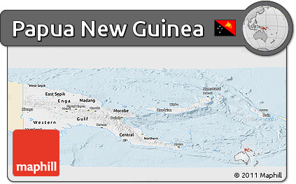 Classic Style Panoramic Map of Papua New Guinea, single color outside