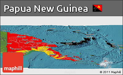 Flag Panoramic Map of Papua New Guinea, satellite outside, flag rotated