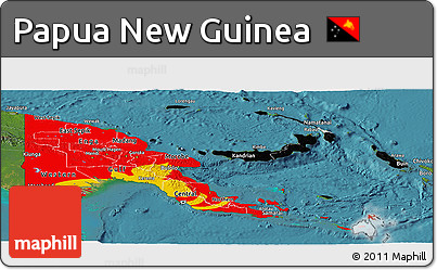 Flag Panoramic Map of Papua New Guinea, satellite outside, flag rotated