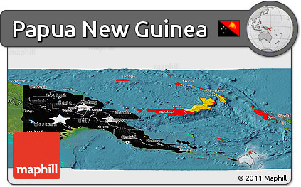 Flag Panoramic Map of Papua New Guinea, satellite outside
