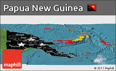 Flag Panoramic Map of Papua New Guinea, satellite outside
