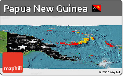 Flag Panoramic Map of Papua New Guinea, satellite outside
