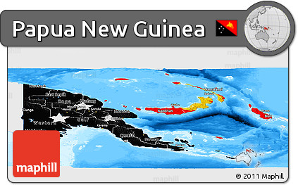 Flag Panoramic Map of Papua New Guinea, single color outside, bathymetry sea