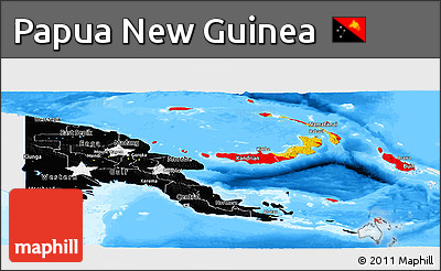 Flag Panoramic Map of Papua New Guinea, single color outside, bathymetry sea