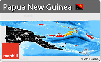 Flag Panoramic Map of Papua New Guinea, single color outside, bathymetry sea