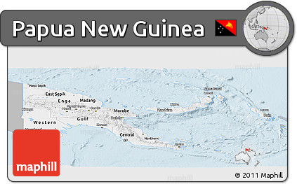 Gray Panoramic Map of Papua New Guinea, single color outside