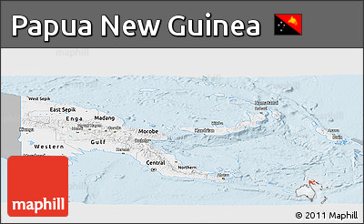 Gray Panoramic Map of Papua New Guinea, single color outside