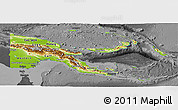 Physical Panoramic Map of Papua New Guinea, darken, desaturated