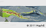 Physical Panoramic Map of Papua New Guinea, darken, semi-desaturated