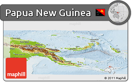 Physical Panoramic Map of Papua New Guinea, lighten