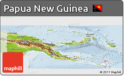 Physical Panoramic Map of Papua New Guinea, lighten