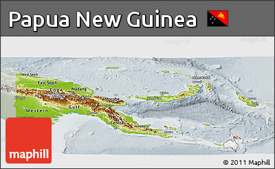 Physical Panoramic Map of Papua New Guinea, lighten, semi-desaturated