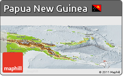 Physical Panoramic Map of Papua New Guinea, lighten, semi-desaturated