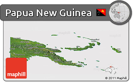 Satellite Panoramic Map of Papua New Guinea, cropped outside