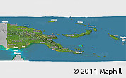 Satellite Panoramic Map of Papua New Guinea, lighten, desaturated, land only