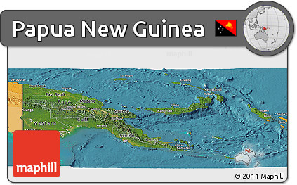 Satellite Panoramic Map of Papua New Guinea, political outside, satellite sea