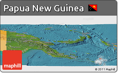 Satellite Panoramic Map of Papua New Guinea, political outside, satellite sea