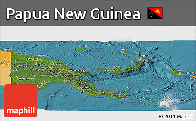 Satellite Panoramic Map of Papua New Guinea, political outside, satellite sea