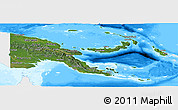 Satellite Panoramic Map of Papua New Guinea, single color outside, bathymetry sea