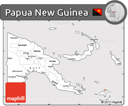 Silver Style Simple Map of Papua New Guinea, cropped outside