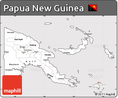 Silver Style Simple Map of Papua New Guinea, cropped outside