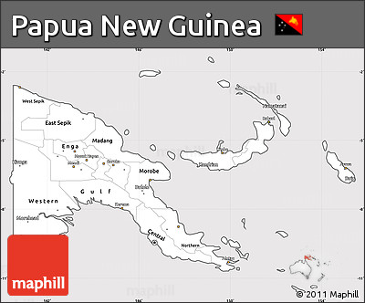 Silver Style Simple Map of Papua New Guinea, cropped outside