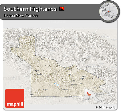 Shaded Relief 3D Map of Southern Highlands, lighten