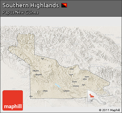 Shaded Relief 3D Map of Southern Highlands, lighten