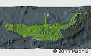 Satellite 3D Map of West New Britain, darken, semi-desaturated