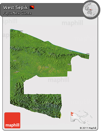 Satellite 3D Map of West Sepik, cropped outside