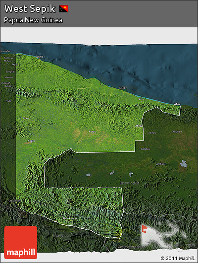Satellite 3D Map of West Sepik, darken