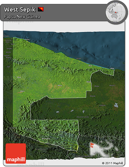 Satellite 3D Map of West Sepik, darken