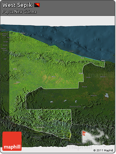 Satellite 3D Map of West Sepik, darken