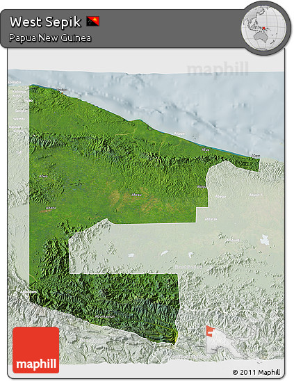 Satellite 3D Map of West Sepik, lighten