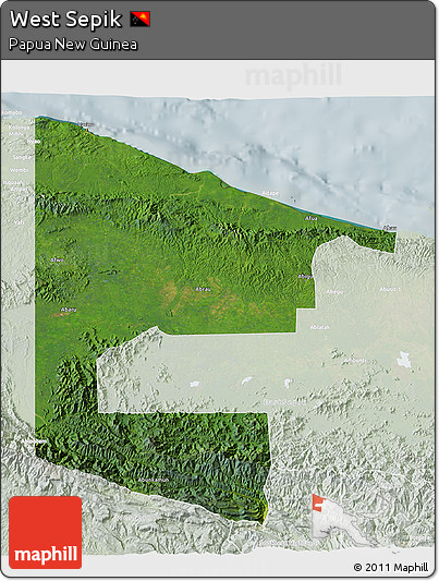 Satellite 3D Map of West Sepik, lighten