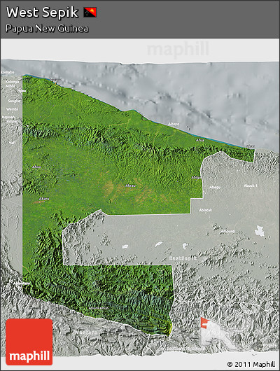 Satellite 3D Map of West Sepik, lighten, semi-desaturated
