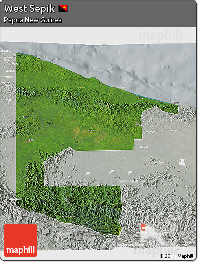 Satellite 3D Map of West Sepik, lighten, semi-desaturated