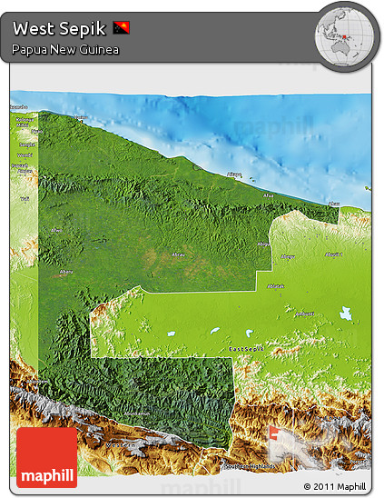 Satellite 3D Map of West Sepik, physical outside