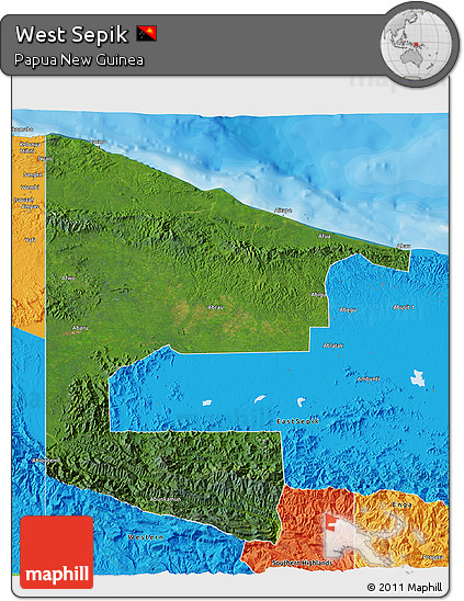 Satellite 3D Map of West Sepik, political outside