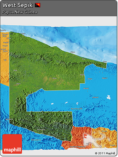 Satellite 3D Map of West Sepik, political outside