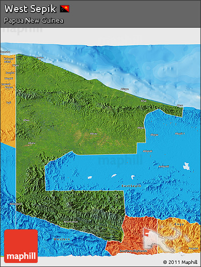 Satellite 3D Map of West Sepik, political outside
