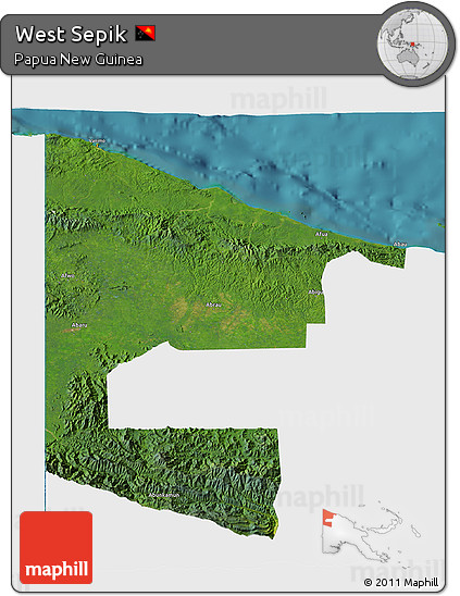 Satellite 3D Map of West Sepik, single color outside