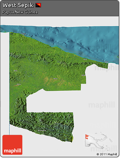 Satellite 3D Map of West Sepik, single color outside